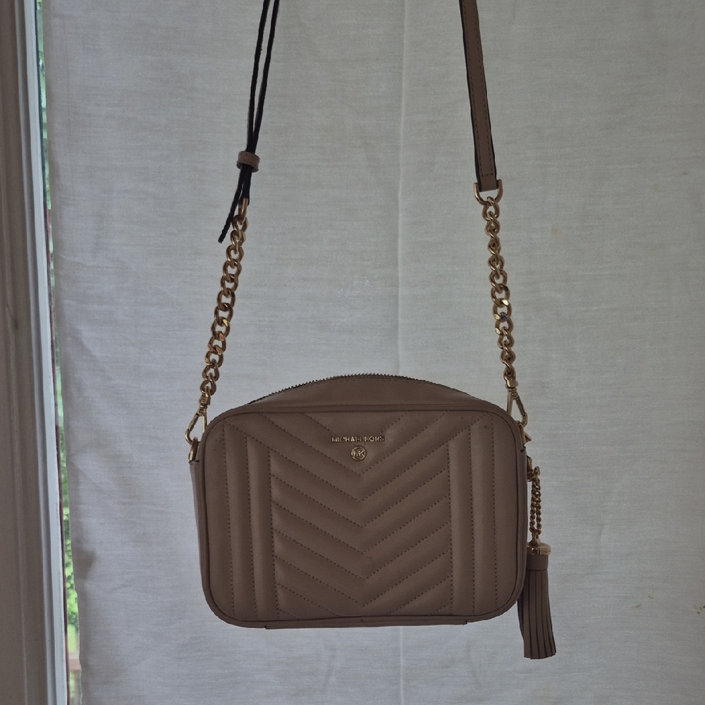 Michael Kors Tan Chevron Quilted Crossbody Bag